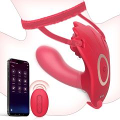 9-Mode Red Wearable App-Controlled Vibrator with Strap with Remote Controller