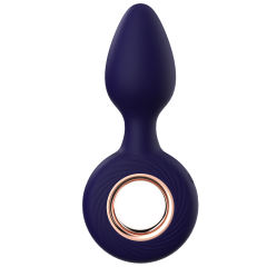 Customizable 12-Mode Rechargeable Vibrating Dark Purple Silicone Butt Plug
