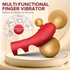 10-Mode Red Rechargeable Waterproof Silicone Finger-Grip Vibrator