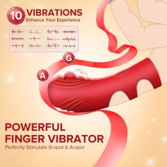 10-Mode Red Rechargeable Waterproof Silicone Finger-Grip Vibrator