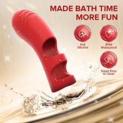 10-Mode Red Rechargeable Waterproof Silicone Finger-Grip Vibrator