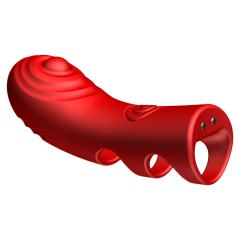 10-Mode Red Rechargeable Waterproof Silicone Finger-Grip Vibrator