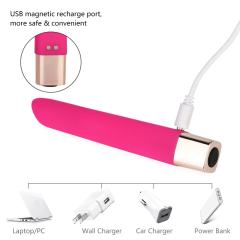 16 Modes Magenta Waterproof Rechargeable Slim Silicone Bullet Vibrator