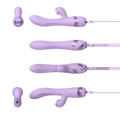 10 Modes Purple Waterproof Rechargeable Silicone Vibrator with Suction & Teaser Tail