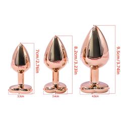 Rose Gold Metal Anal Plug Set (3 Sizes) with Heart-Shaped Pink Gem Base