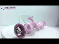 Customizable Electroplated Pink Metal Anal Plug Set (3 Sizes) with Crystal Pink Gem Base