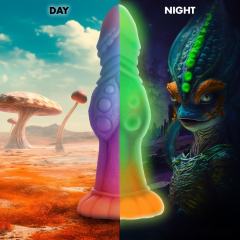 8.47'' Multicolor Glow-in-the-Dark Textured Design Alien Fantasy Silicone Dildo with Suction Base