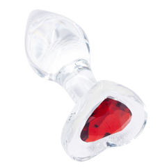 Clear Glass Anal Plug Set (3 Sizes) with Heart-Shaped Red Gem Base