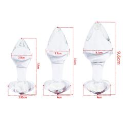 Clear Glass Anal Plug Set (3 Sizes) with Heart-Shaped Red Gem Base