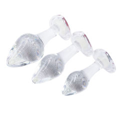 Clear Glass Anal Plug Set (3 Sizes) with Heart-Shaped Red Gem Base