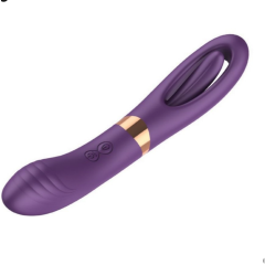 8.79 Inch 10-Mode Waterproof Rechargeable Purple Silicone Vibrator with Flapping Arm and Dual Stimulation