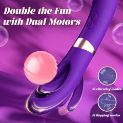 8.79 Inch 10-Mode Waterproof Rechargeable Purple Silicone Vibrator with Flapping Arm and Dual Stimulation