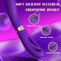 8.79 Inch 10-Mode Waterproof Rechargeable Purple Silicone Vibrator with Flapping Arm and Dual Stimulation