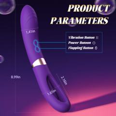 8.79 Inch 10-Mode Waterproof Rechargeable Purple Silicone Vibrator with Flapping Arm and Dual Stimulation