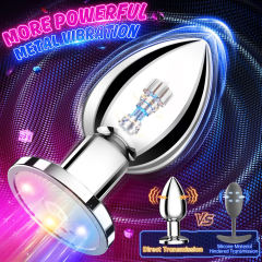 9 Modes App & Remote Controlled Silver Metal Vibrating Anal Plug with Light-Up Base - Rechargeable and Waterproof