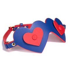 Red & Blue Heart-Shaped PU Blindfold with Adjustable Strap with Retail Box Packaging