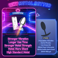 9 Modes App & Remote Controlled Silver Metal Vibrating Anal Plug with Light-Up Base - Rechargeable and Waterproof