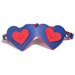 Red & Blue Heart-Shaped PU Blindfold with Adjustable Strap with Retail Box Packaging