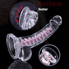 7.49'' Clear Crystal Realistic Dildo with Textured Pink Spiral Core and Suction Cup Base