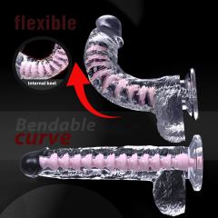 7.49'' Clear Crystal Realistic Dildo with Textured Pink Spiral Core and Suction Cup Base