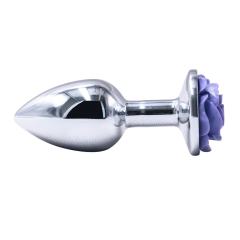 3.07'' Silver Metal Anal Plug with Purple Rose Base