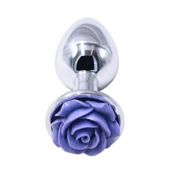3.07'' Silver Metal Anal Plug with Purple Rose Base