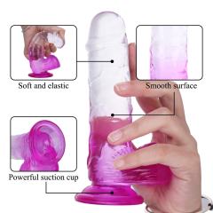 8.27'' Clear-to-Magenta Crystal Realistic Dildo with Suction Cup