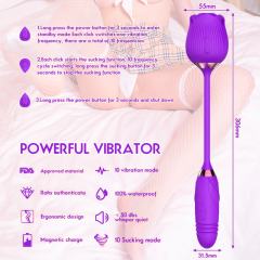 Customizable 10-Speed Purple Color Silicone Clitoral Sucking Rose with Thrusting Vibrator