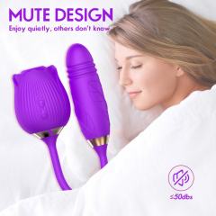 Customizable 10-Speed Purple Color Silicone Clitoral Sucking Rose with Thrusting Vibrator