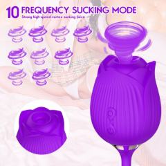 Customizable 10-Speed Purple Color Silicone Clitoral Sucking Rose with Thrusting Vibrator