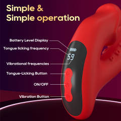 Customizable 8.08" Red Silicone 10-Mode Vibrating & Tongue-Licking Rechargeable Waterproof Vibrator