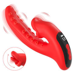 8.08" Red Silicone 10-Mode Vibrating & Tongue-Licking Rechargeable Waterproof Vibrator