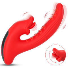 Customizable 8.08" Red Silicone 10-Mode Vibrating & Tongue-Licking Rechargeable Waterproof Vibrator