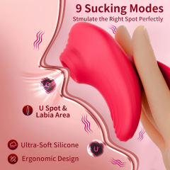 10-Mode Red Rechargeable Waterproof Silicone Clitoral Sucking Stimulator with Finger-Grip Design