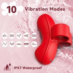 10-Speed Red Rechargeable Waterproof Silicone Finger Vibrator