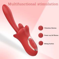 9.06" Red Rechargeable Silicone Rabbit Vibrator with Tongue-Licking & Finger-Like Motion – 10+3 Modes, Waterproof