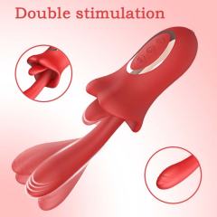 9.06" Red Rechargeable Silicone Rabbit Vibrator with Tongue-Licking & Finger-Like Motion – 10+3 Modes, Waterproof