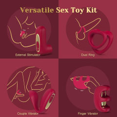 Red Rechargeable Silicone Vibrator Set with LOVE-Shaped Design – 4-Piece Combo, Remote Control, Waterproof