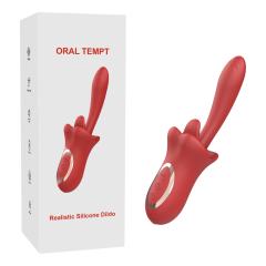 9.06" Red Rechargeable Silicone Rabbit Vibrator with Tongue-Licking & Finger-Like Motion – 10+3 Modes, Waterproof