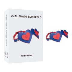 Customizable Red & Blue Heart-Shaped PU Blindfold with Adjustable Strap with Retail Box Packaging