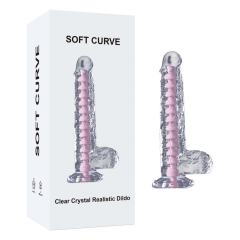 Customizable 7.49'' Clear Crystal Realistic Dildo with Textured Pink Spiral Core and Suction Cup Base