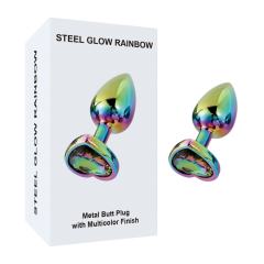 Customizable 2.76 Inch Rainbow Metal Butt Plug with Heart-Shaped Base and Gift Box