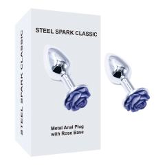 Customizable 3.07'' Silver Metal Anal Plug with Purple Rose Base
