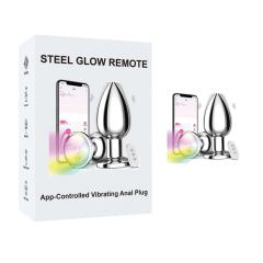 Customizable 9 Modes App & Remote Controlled Silver Metal Vibrating Anal Plug with Light-Up Base - Rechargeable and Waterproof