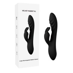 Customizable 8.08'' Black Rechargeable Waterproof Silicone Rabbit Vibrator – 10-Speed Dual-Motor and Wave-Textured Design