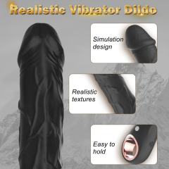 10-Speed Black Rechargeable Waterproof Silicone Realistic Dildo Vibrator
