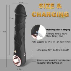10-Speed Black Rechargeable Waterproof Silicone Realistic Dildo Vibrator