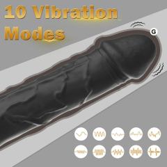 10-Speed Black Rechargeable Waterproof Silicone Realistic Dildo Vibrator