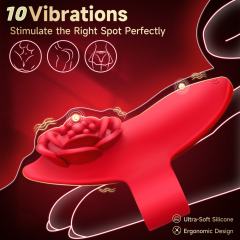 10 Vibration Modes Rechargeable Wearable Red Rose Vibrator with Remote Control