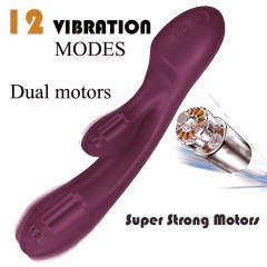 7.88 Inch 12-Mode Waterproof Rechargeable Silicone Purple Dual-Stimulation Rabbit Vibrator